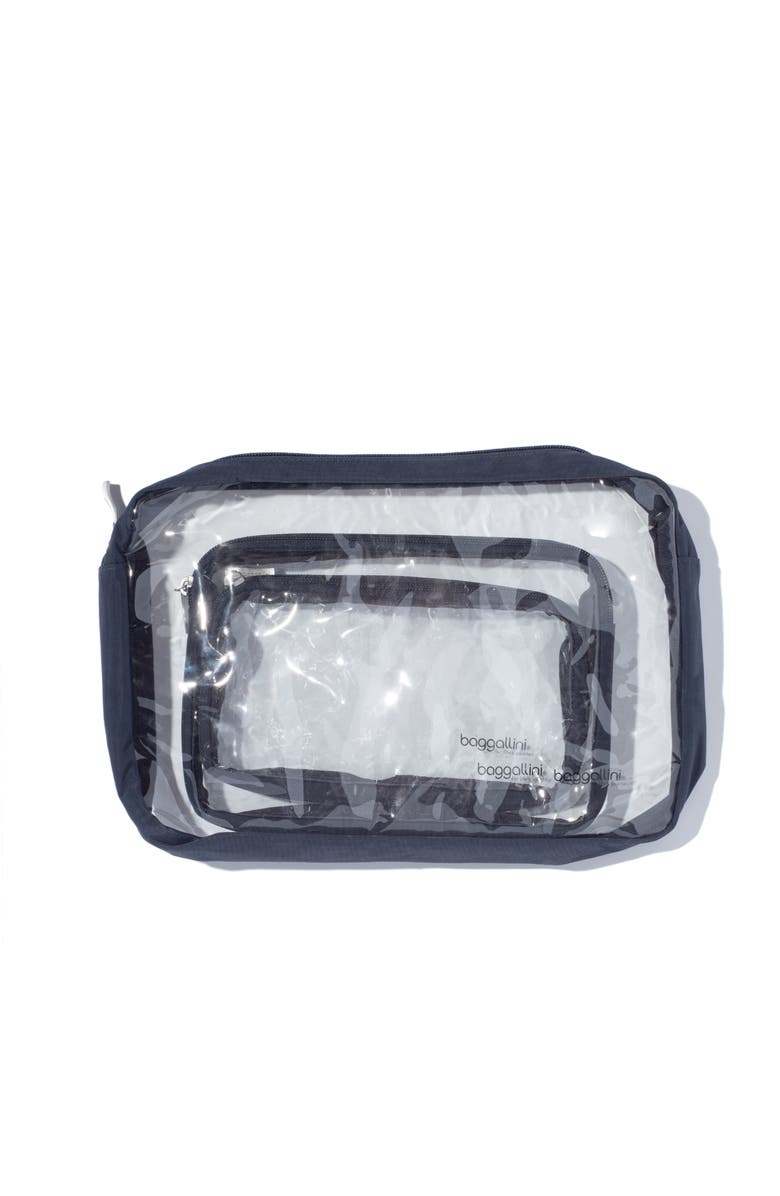 BAGGALLINI Clear Travel Pouches 3 Piece Set, Alternate, color, French Navy