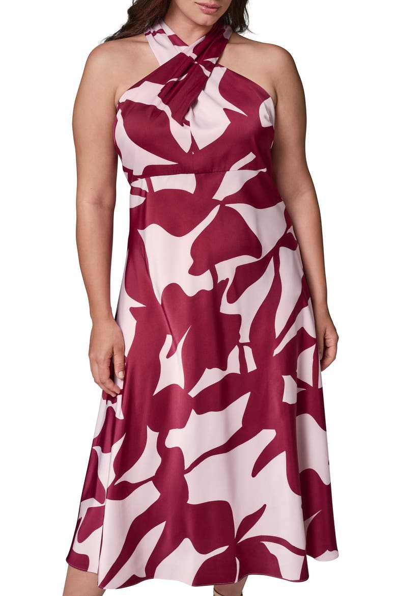 Print Twist Front Halter Midi Dress, Alternate, color, SANGRIA/ LI