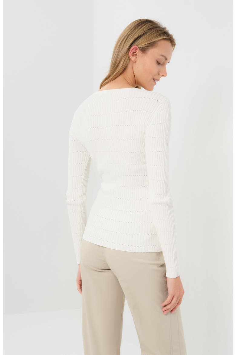 Kris Double Collared Rib Pointelle Texture Sweater, Alternate, color, Ivory