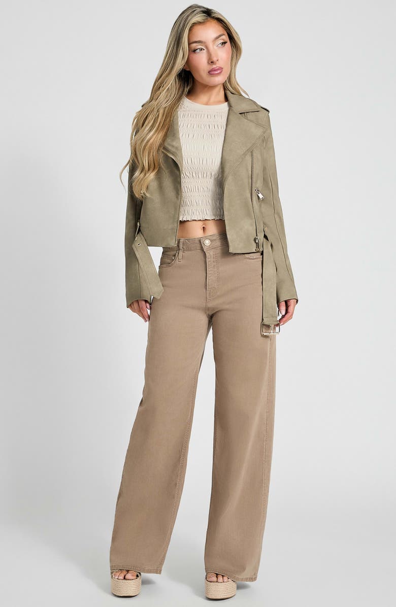 GUESS Concettta Moto Jacket, Alternate, color, Sage Leaf