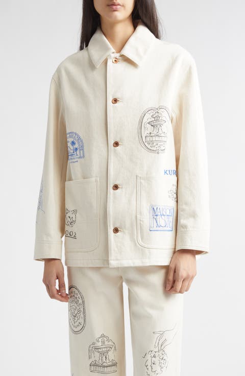 x Maison Kitsuné Hand Painted Postcard Denim Chore Jacket