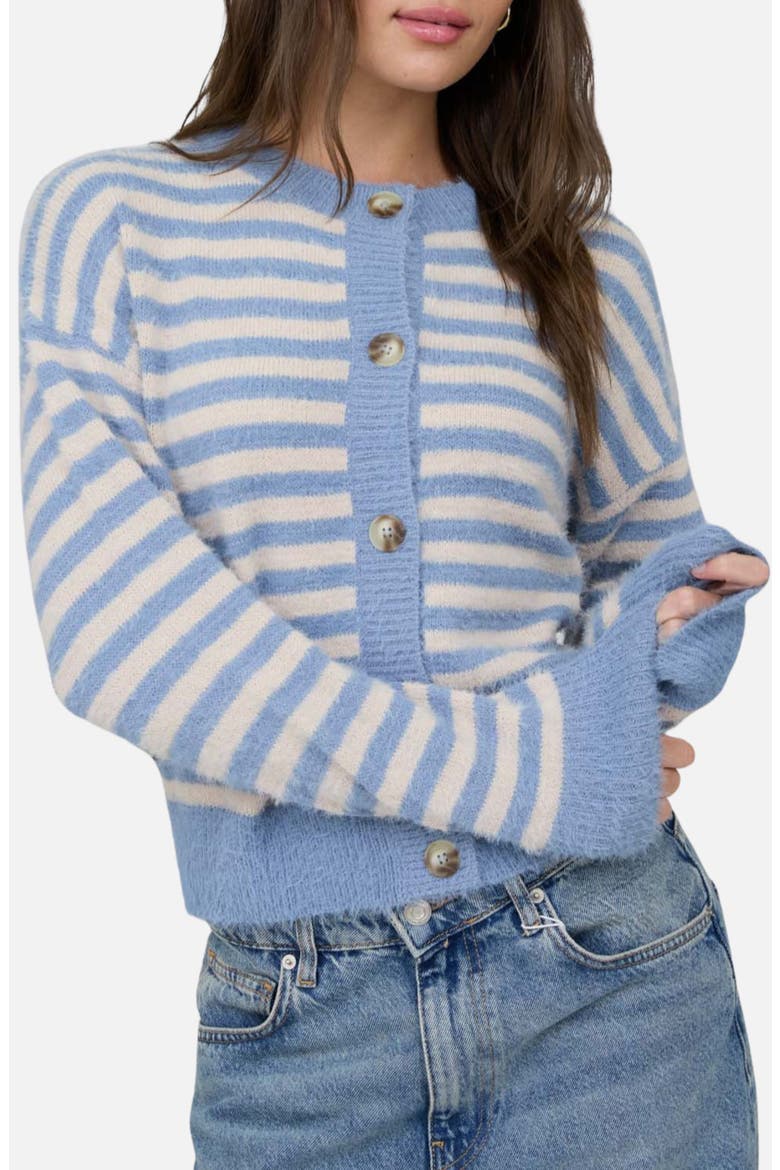 Striped Fuzzy Cardigan, Main, color, DUSTY BLUE
