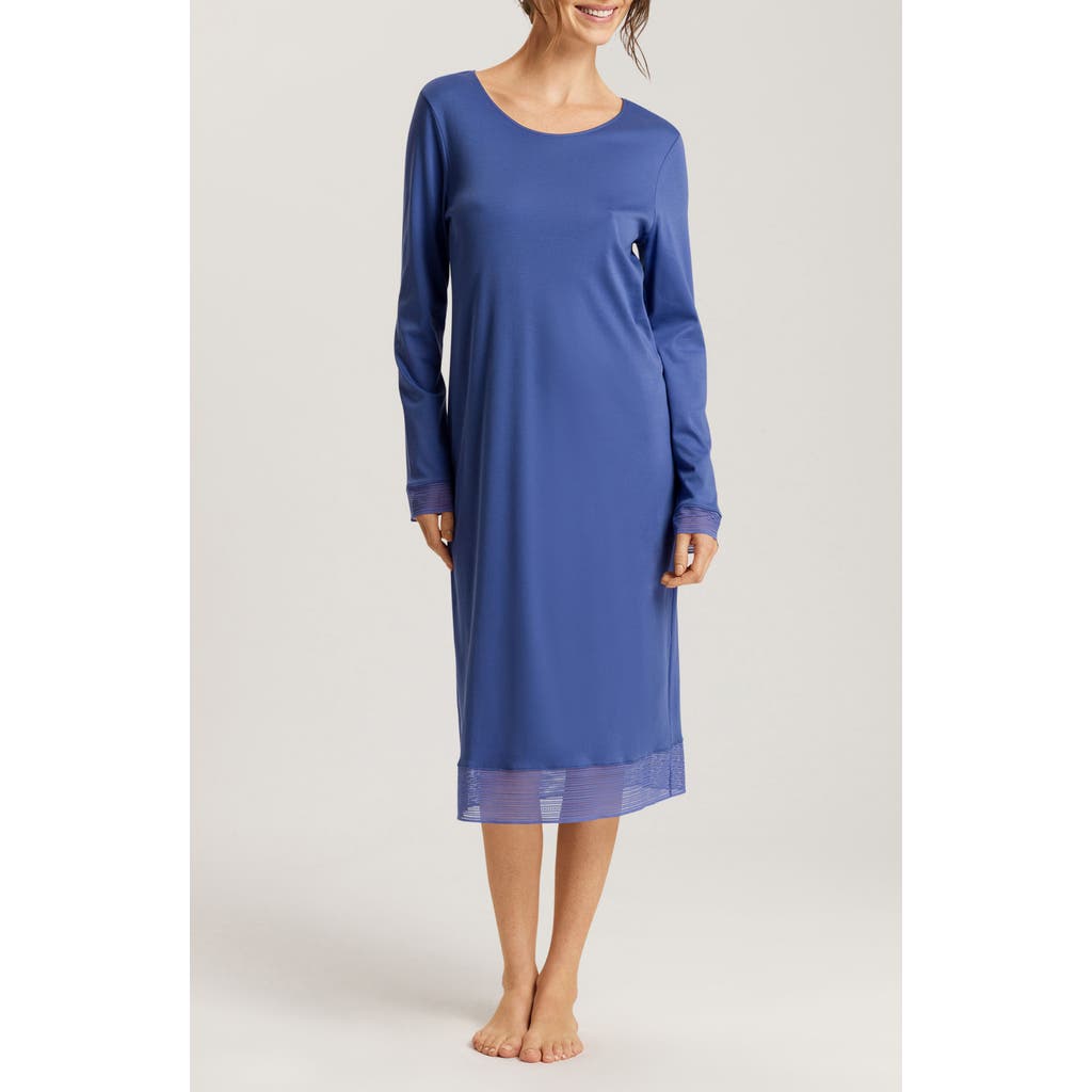 Hanro Sophie Long Sleeve Mercerized Cotton Nightgown in Blue Horizon