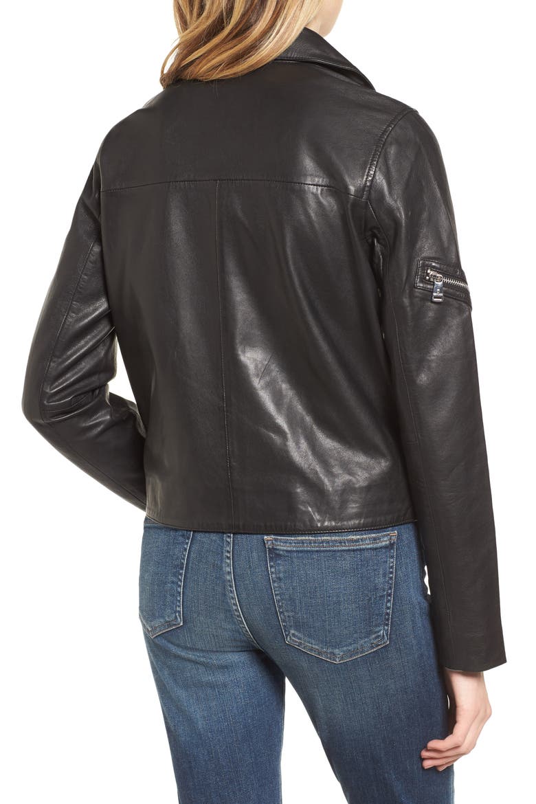 Kirwin Leather Moto Jacket, Alternate, color, BLACK