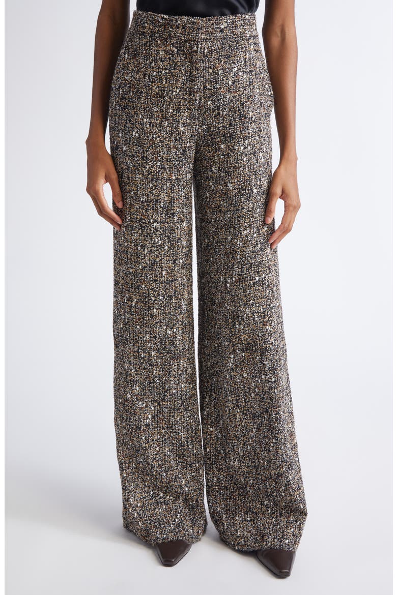 High Waist Bouclé Tweed Wide Leg Pants, Main, color, BLEM BLACK ECRU MULTI