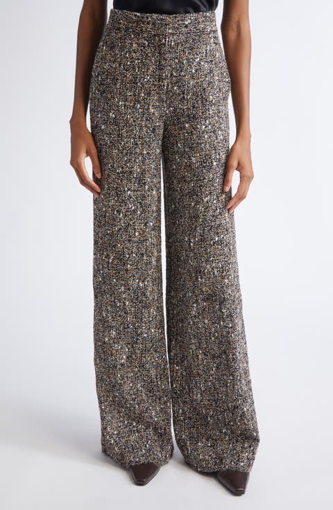 High Waist Bouclé Tweed Wide Leg Pants