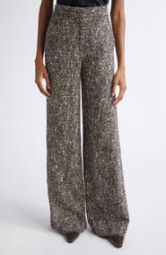 ST. JOHN High Waist Bouclé Tweed Wide Leg Pants