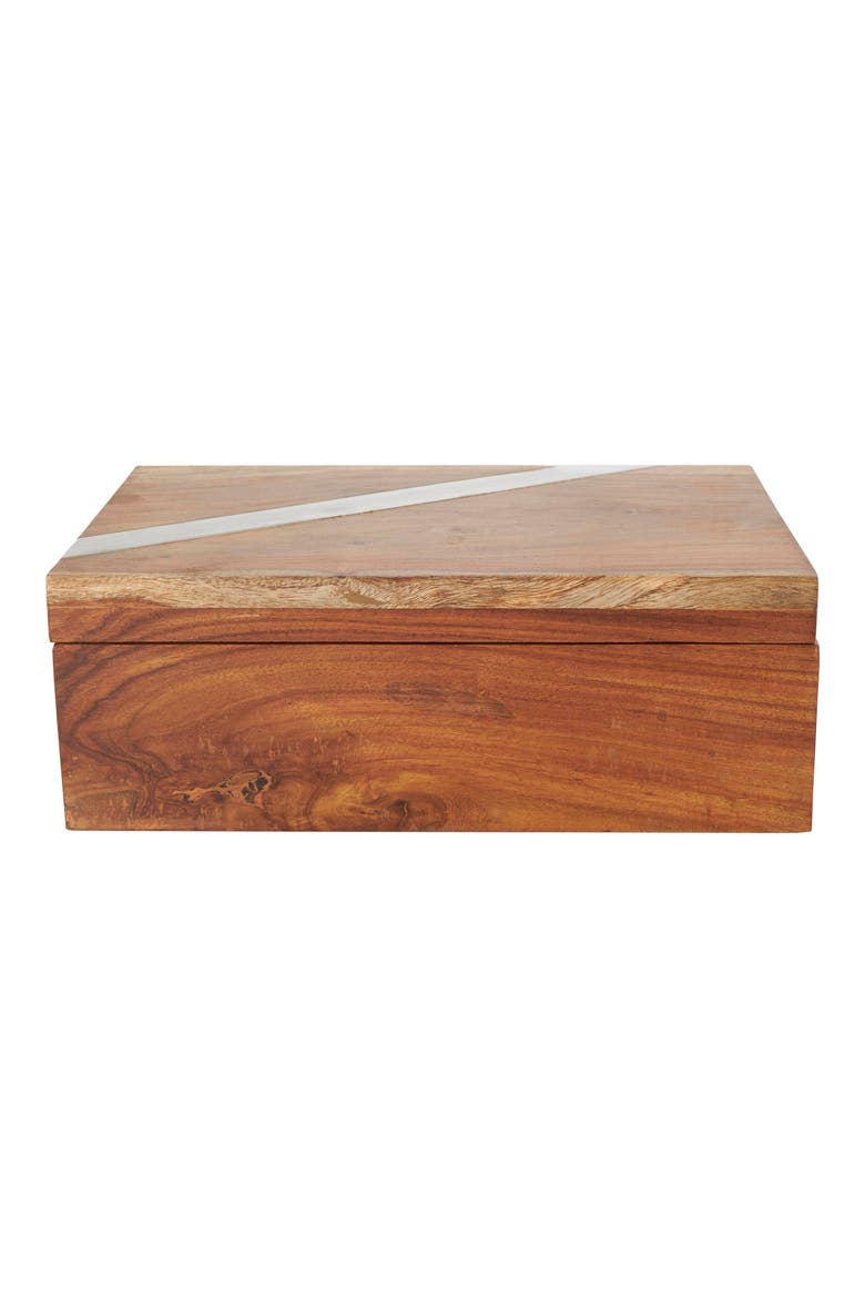 Contemporary Set of 2 Natural Wood Boxes, Alternate, color, BROWN