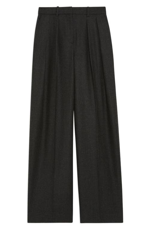 Theory Pleated Straight Leg Wool Pants In Black
