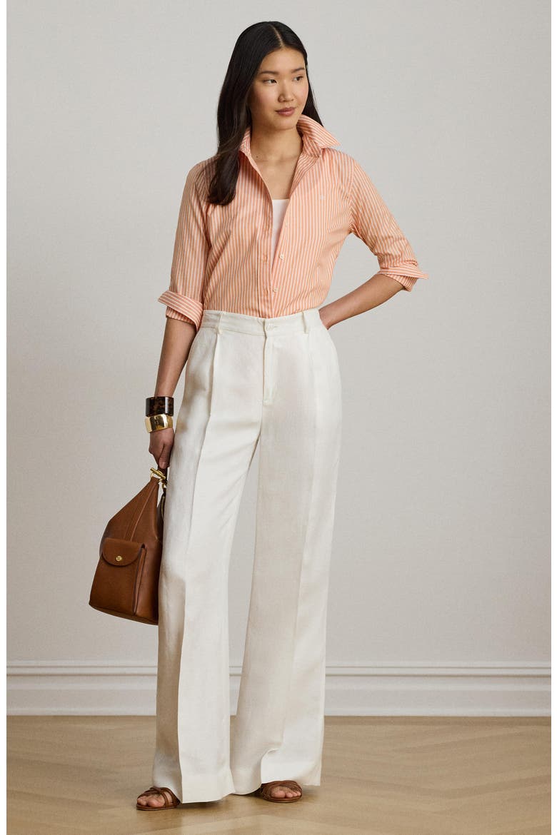 Stripe Cotton Broadcloth Button-Up Shirt, Alternate, color, ORANGE/ WHITE