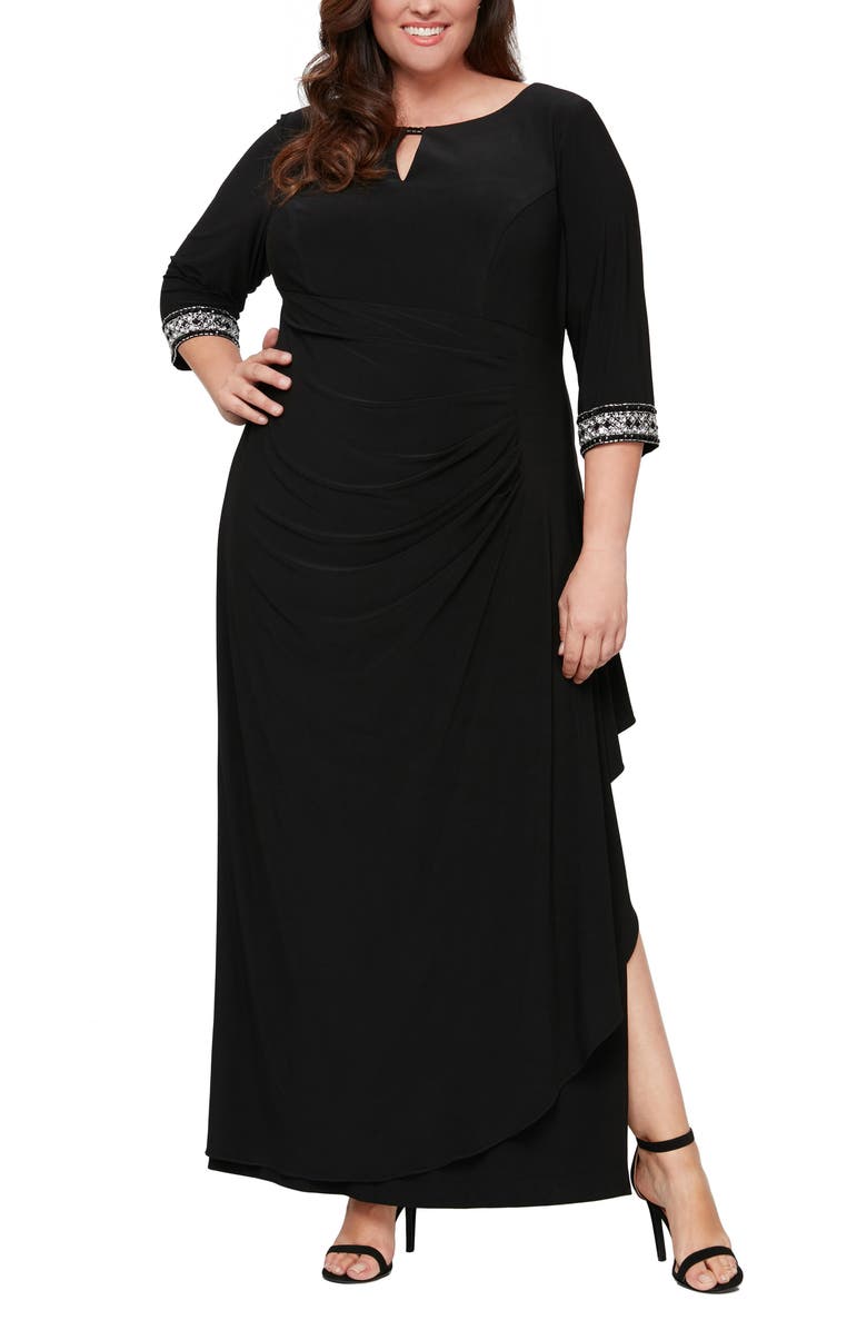 Alex Evenings Embellished Faux Wrap Gown, Main, color,