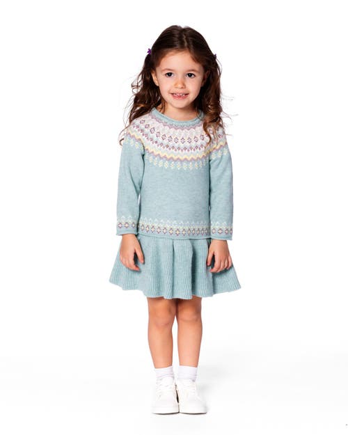 Deux Par Deux Jacquard Sweater Dress With Ribbed Skirt In Multi