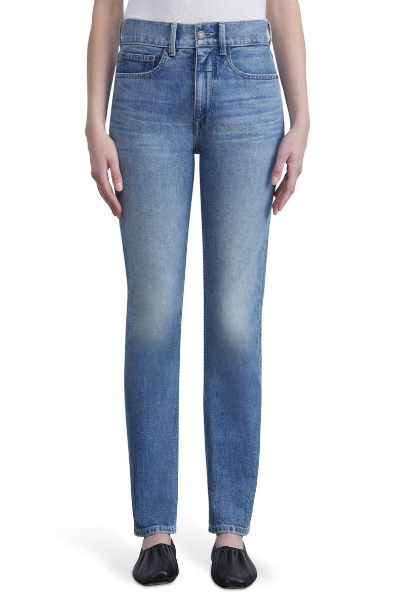 Lafayette 148 New York Reeve High Waist Straight Ankle Jeans, Main, color, Faded Skyline