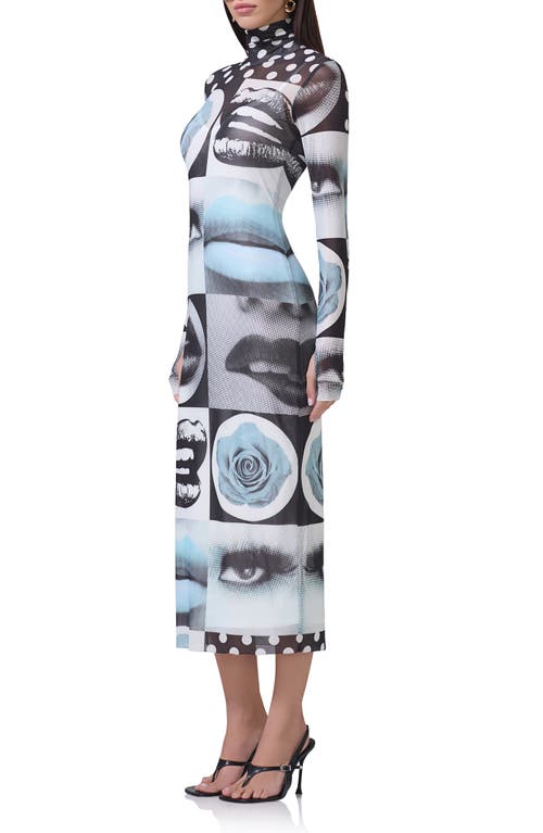 AFRM AFRM SHAILENE PRINT LONG SLEEVE POWERMESH MIDI DRESS