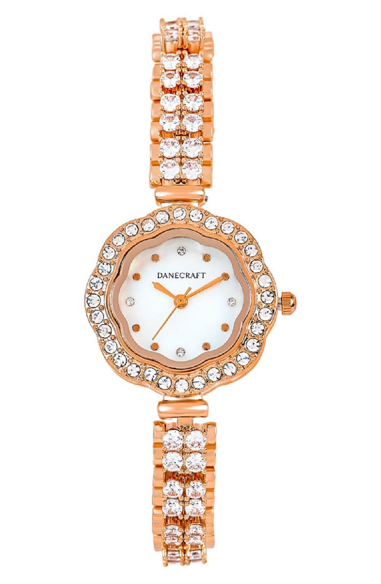 Danecraft Crystal Embellished Bracelet Watch, 28mm, Main, color, Rosegold