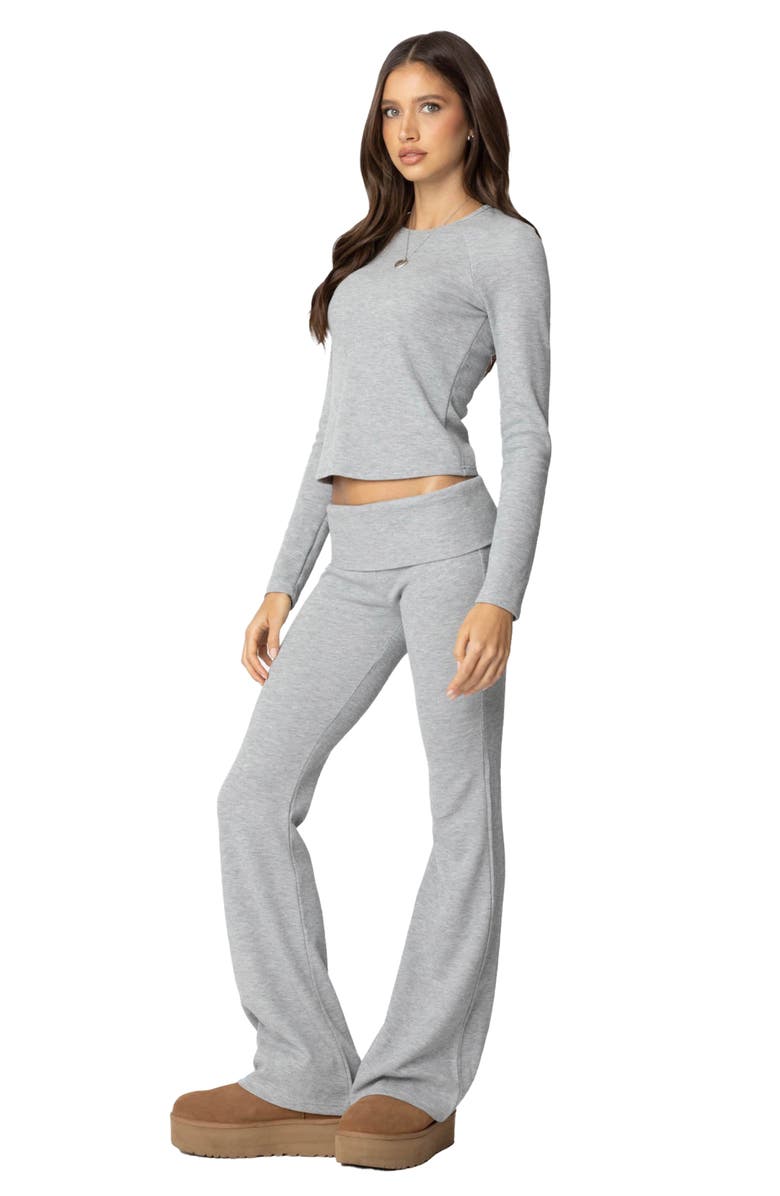 EDIKTED Sab Waffle Knit Long Sleeve Top, Alternate, color, Gray-Melange