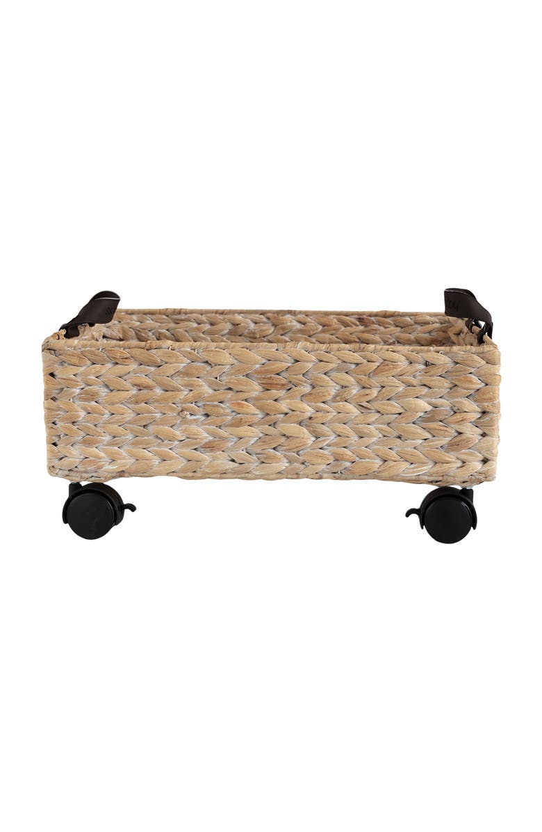 HAPPIMESS Adaline 18.11" Classic Farmhouse Handwoven Hyacinth Rectangular Underbed Storage Bin with Wheels and Handles, Alternate, color, White Wash