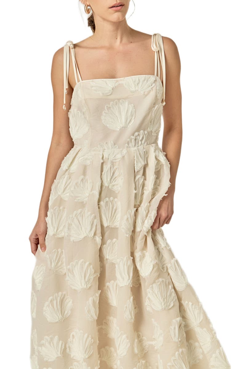 English Factory Shell Sleeveless Midi Dress, Alternate, color, Off White