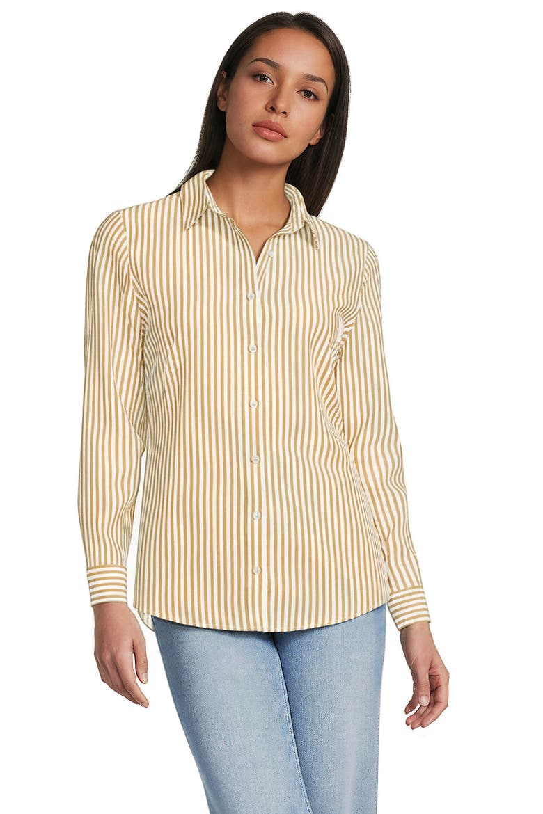 No Iron Supima Cotton Long Sleeve Shirt, Alternate, color, Dijon Gold/White Stripe