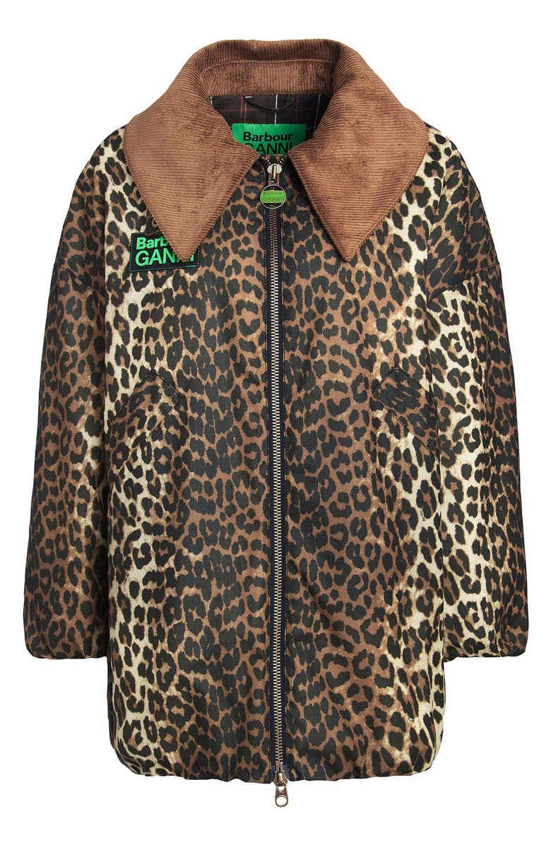 BARBOUR X GANNI Leopard Print Waxed Cotton Bomber Jacket, Alternate, color, 