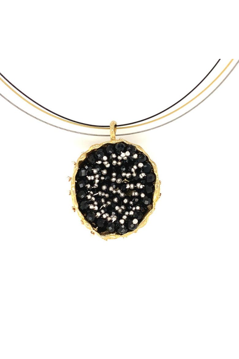 Dance of Stamens Necklace Midi, Gold Plated Hollow Bezel with Black Spinel, Main, color, Gold Plated