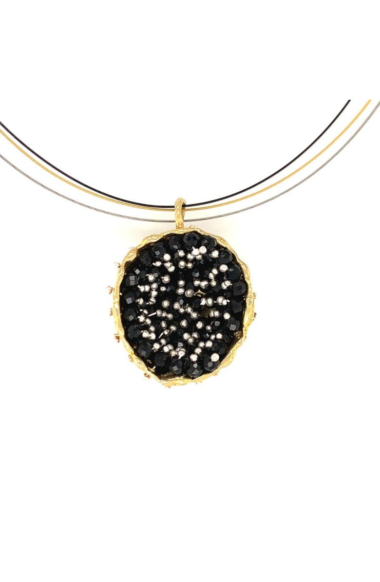 Esin Akan Dance of Stamens Necklace Midi, Gold Plated Hollow Bezel with Black Spinel, Main, color, Gold Plated