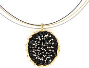 Esin Akan Dance of Stamens Necklace Midi, Gold Plated Hollow Bezel with Black Spinel