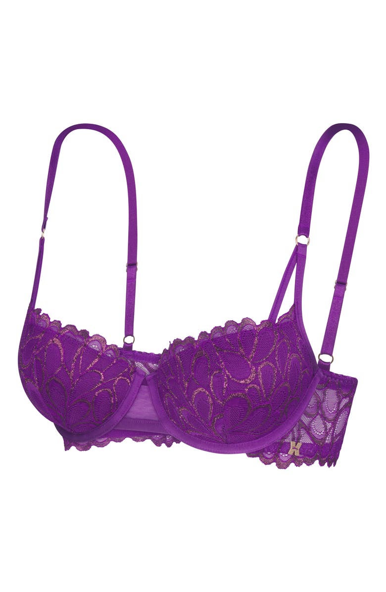 SAVAGE X FENTY Not Sorry Lightly Lined Lace Balconette Bra, Alternate, color, Purple Gem/ Claret Metallic