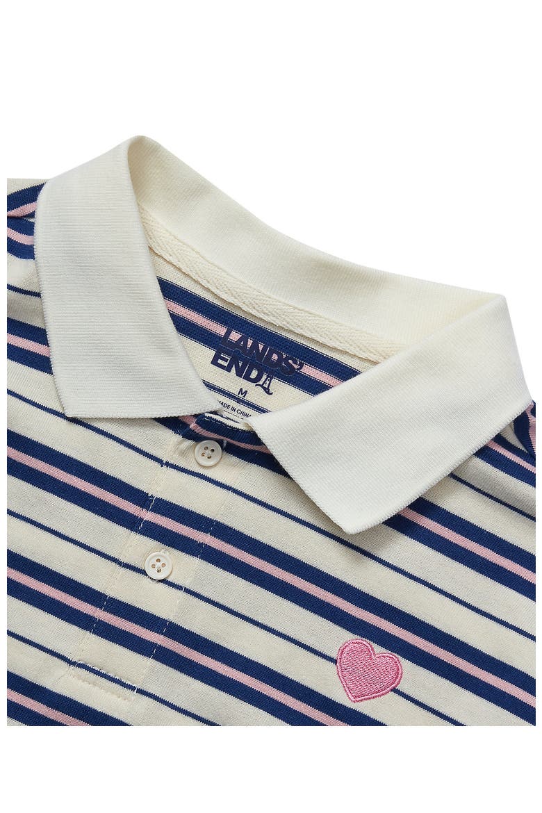 Girls Long Sleeve Collared Polo Shirt, Alternate, color, Heart/Egret Stripe