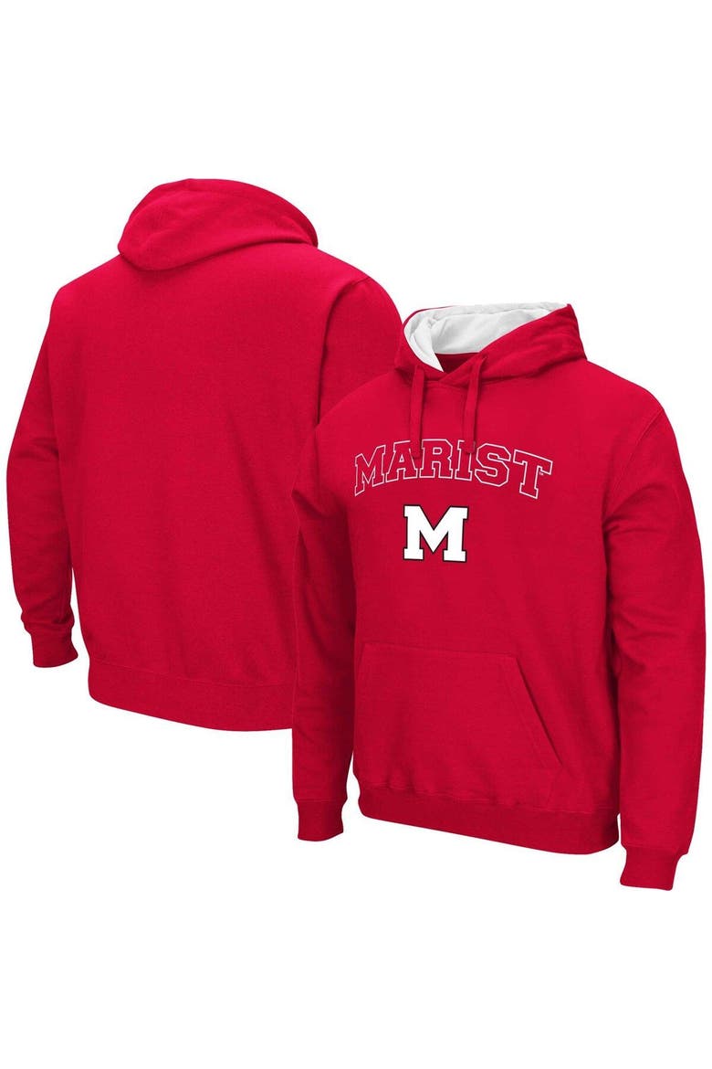 Men's Colosseum Red Marist Red Foxes Arch & Logo 3.0 Pullover Hoodie, Alternate, color, Red