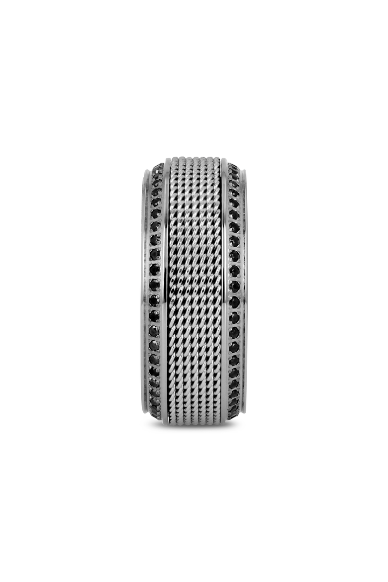 Gauntlet Steel Chain Titanium Wedding Ring, Alternate, color, Silver / Black Diamonds