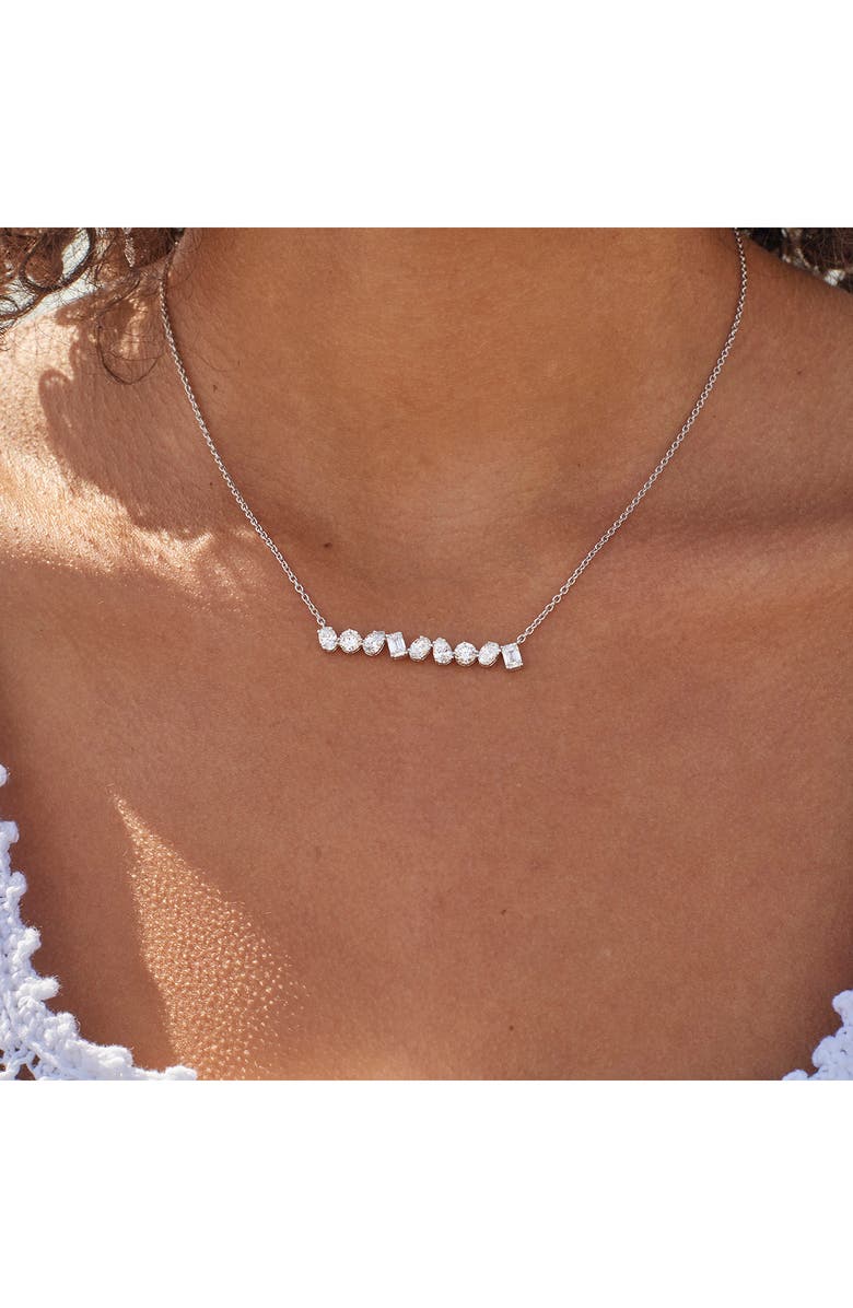 HauteCarat Mixed Lab Created Diamond Bar Pendant Necklace, Alternate, color, 18K Yg