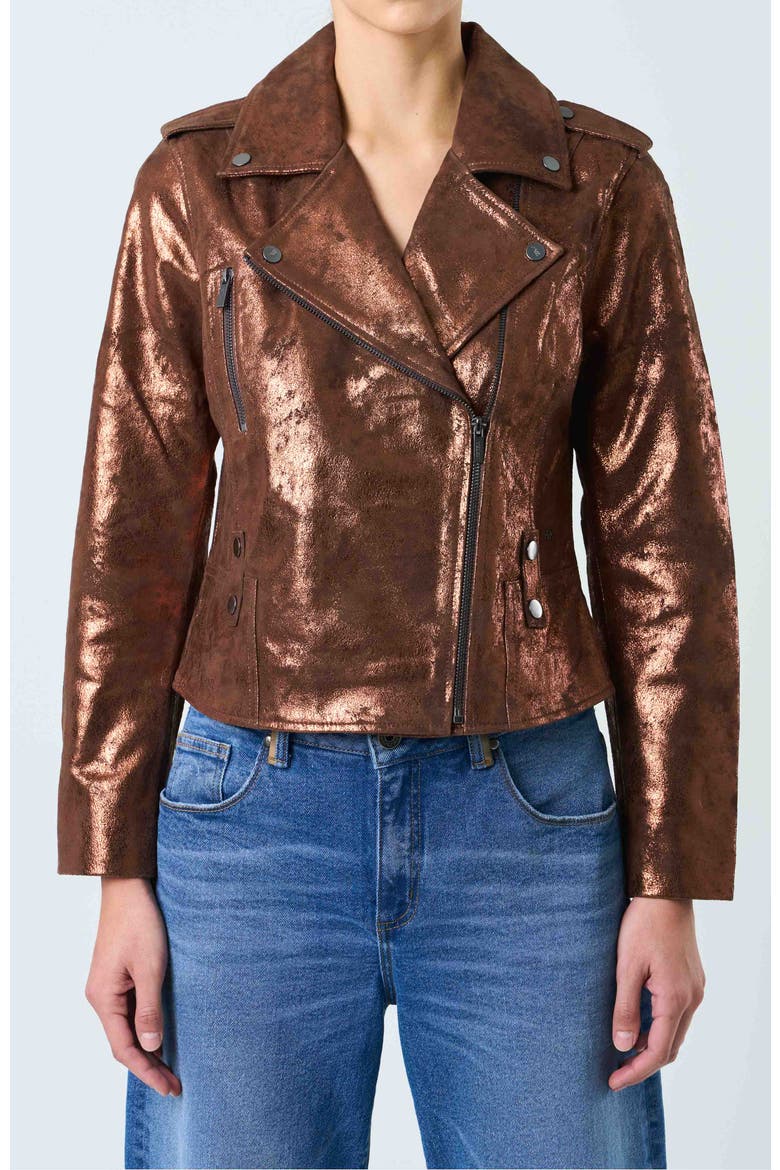 Leather Biker Jacket for Women, Main, color, Brown
