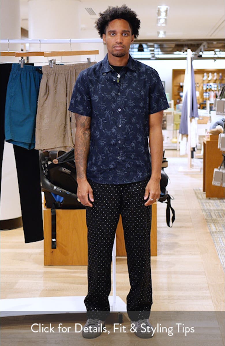 Leaf Print Short Sleeve Linen Button-Up Shirt, sales video thumbnail