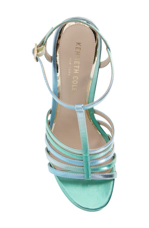 Kenneth Cole Celia Ankle Strap Platform Wedge Sandal In Blue/green Pu