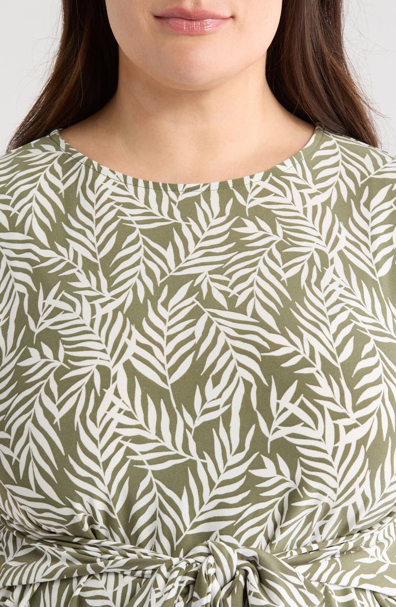 KASPER Frond Print Cap Sleeve Tie Front Top, Alternate, color, 