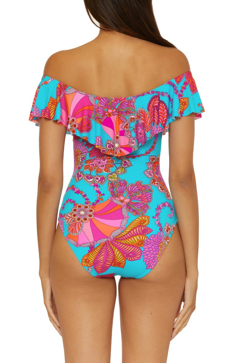 Meilani Off the Shoulder One-Piece Swimsuit, Alternate, color, BLUE MULTI