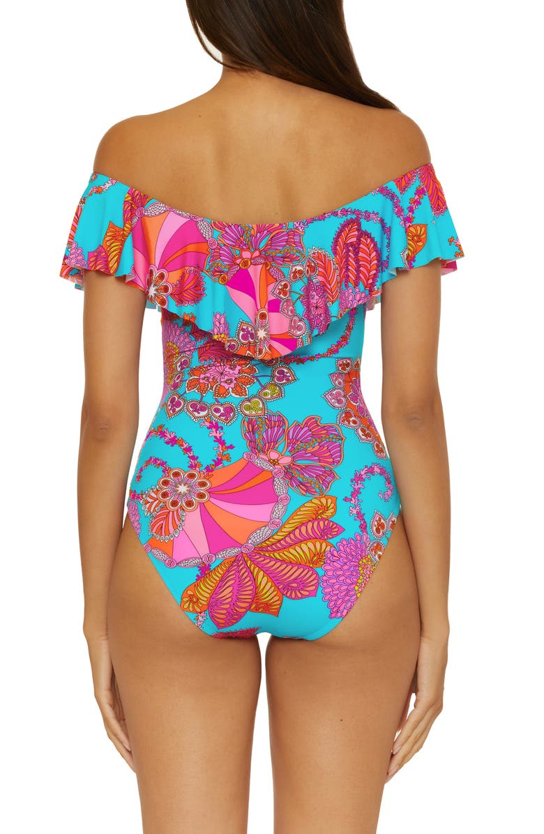Trina Turk Meilani Off the Shoulder One-Piece Swimsuit, Alternate, color, Blue Multi