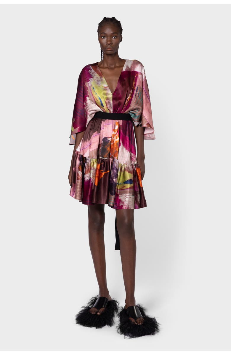 Roksanda Yasmin Printed Silk Mini Dress, Main, color, Lilas Pictorial Print