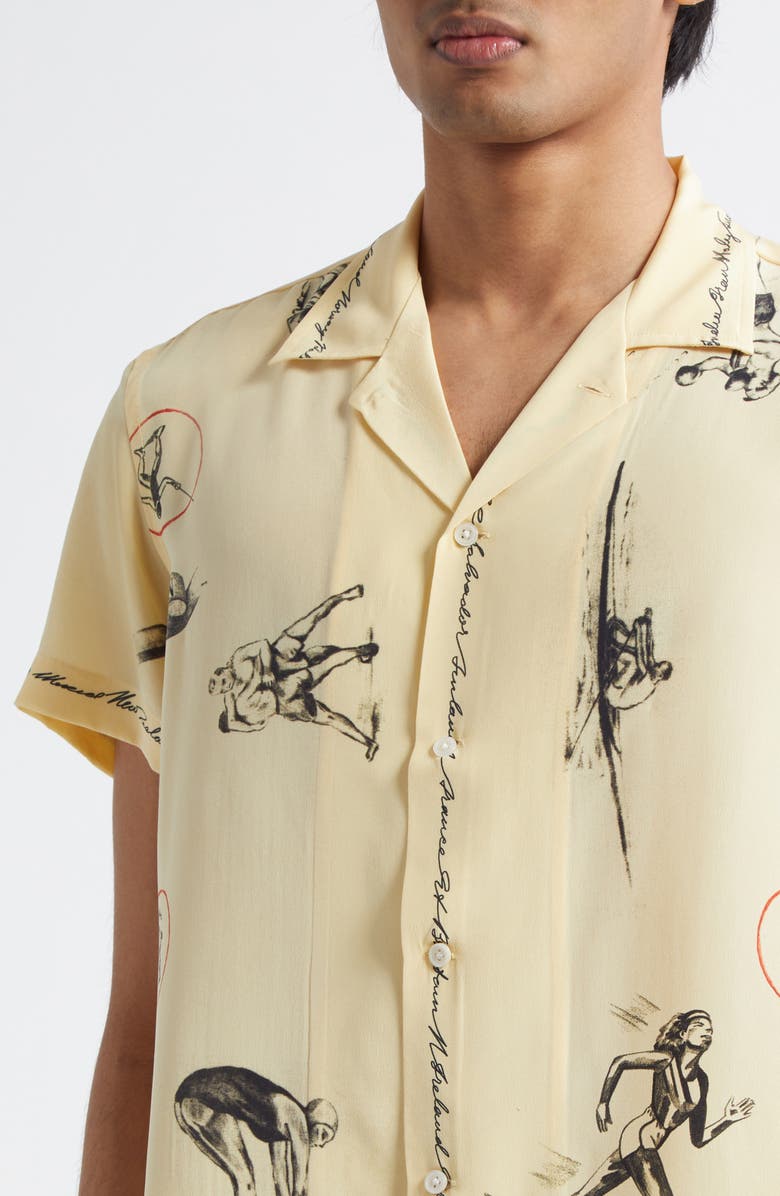 Bode Games Silk Camp Shirt, Alternate, color, Yellow