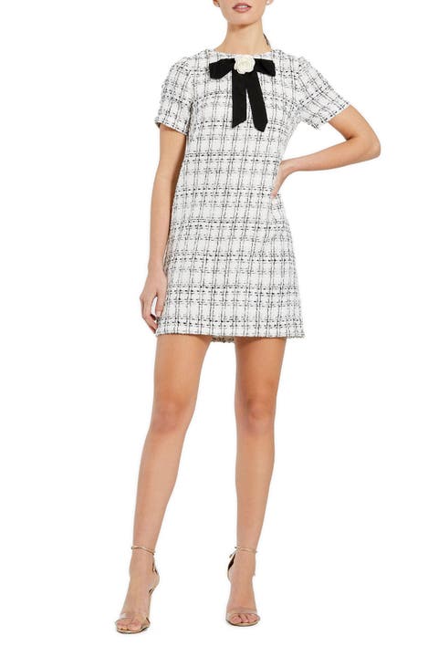 Short Sleeve High Neck Boucle Mini Dress