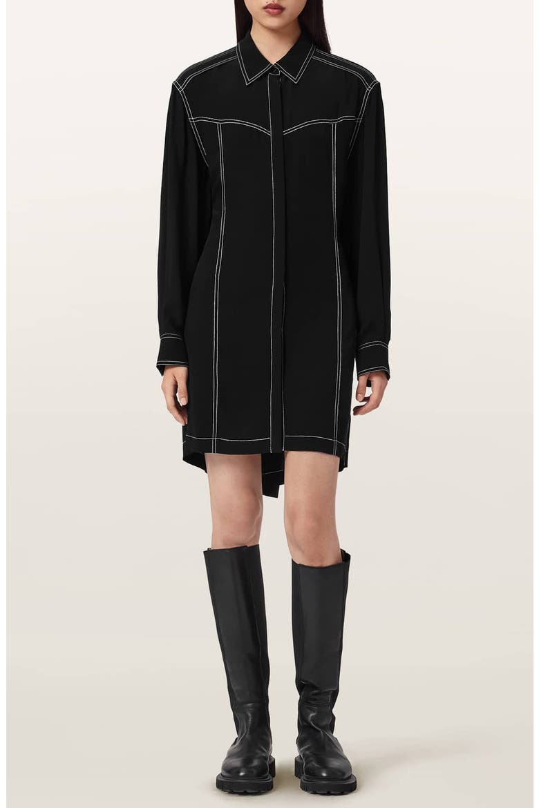 Tala Long Sleeve Shirtdress, Main, color, BLACK