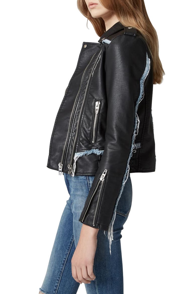 Thrasher Denim Trim Faux Leather Moto Jacket, Alternate, color, THRASHER