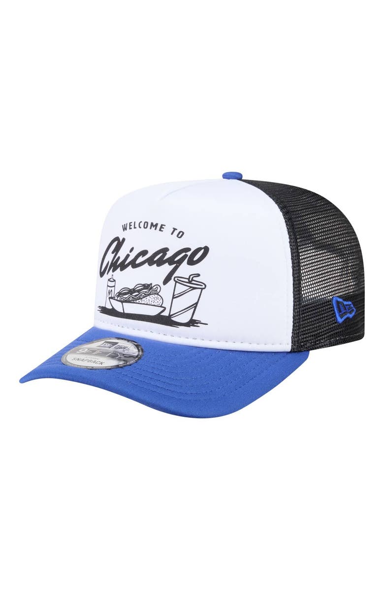 New Era Men's New Era  White/Royal Chicago Cubs Foodie A-Frame 9FIFTY Trucker Snapback Hat, Alternate, color, White