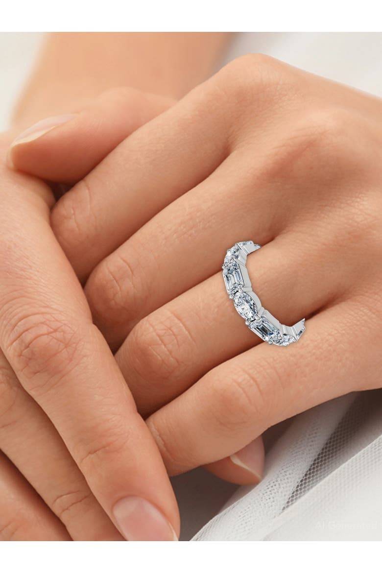 6 1/2Ct Oval & Emerald Diamond Eternity Ring 14k Gold or Platinum Lab Grown, Alternate, color, 14k White Gold