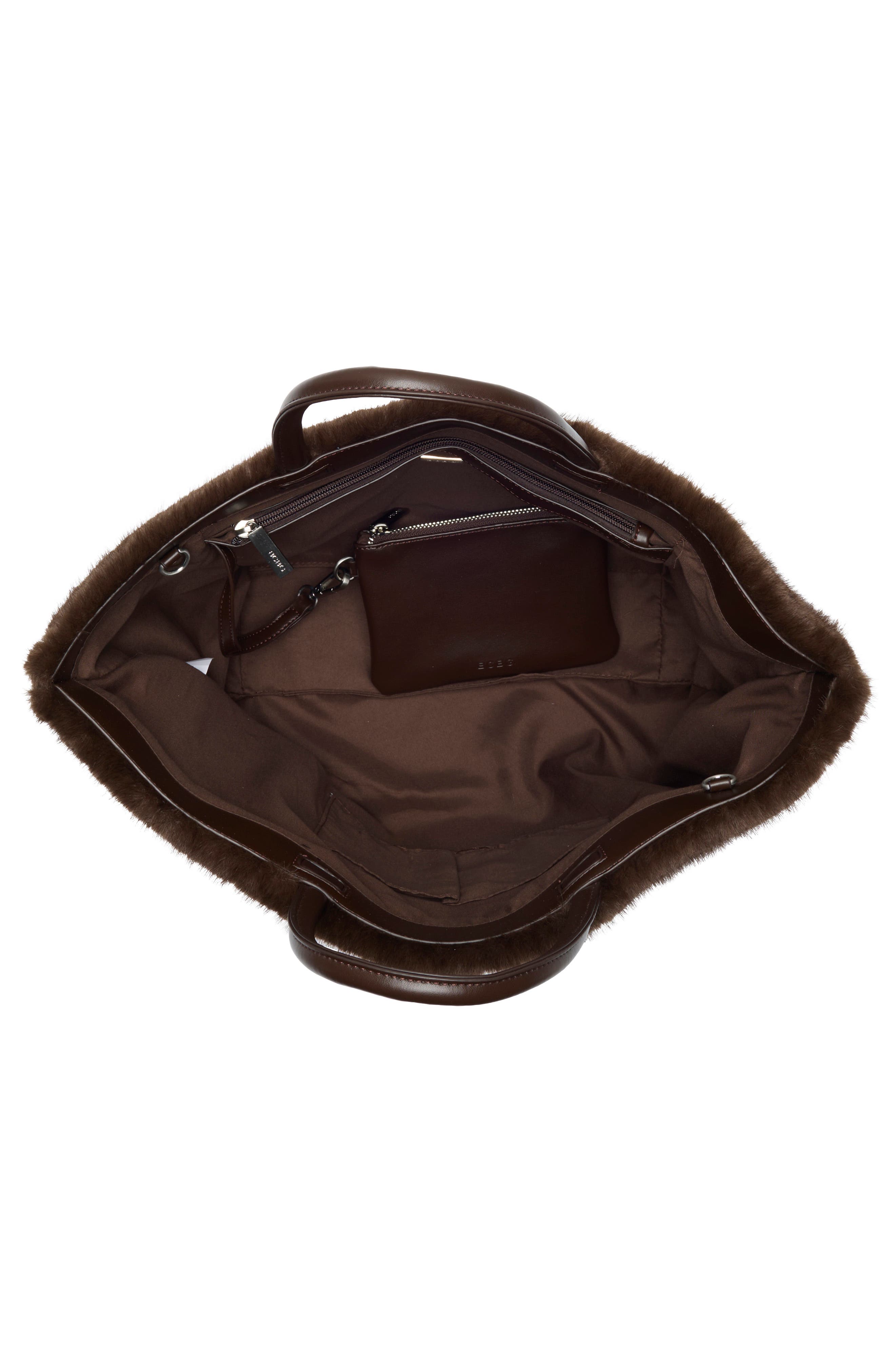 Faux Fur Tote Bag with Pouch, Alternate, color, CHOCOLATE