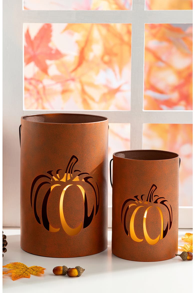 Set 2 of Metal Cutout Pumpkin Bucket, Alternate, color, Orange
