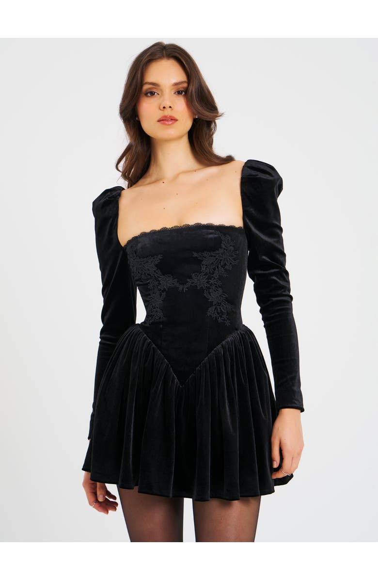 Miss Circle Yolanda Velvet Long Sleeve Mini Dress with Lace Trim, Alternate, color, 