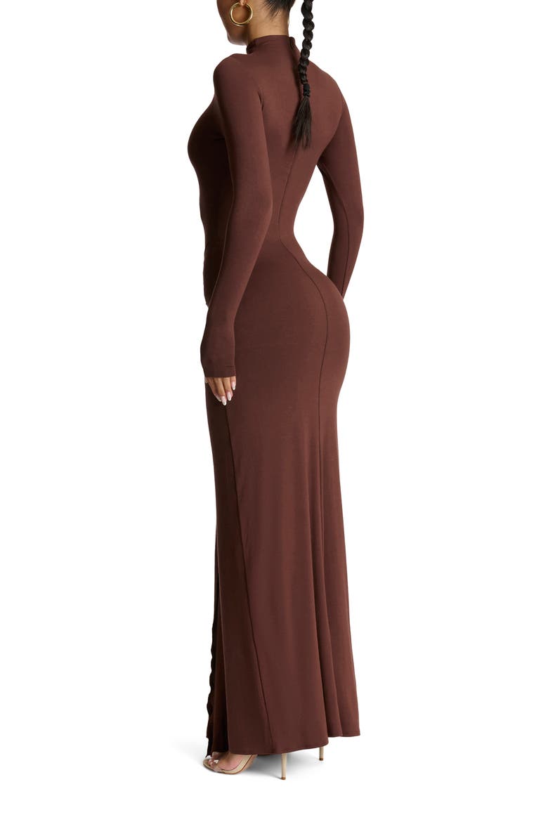 Tie Front Long Sleeve Maxi Dress, Alternate, color, CHOCLATE