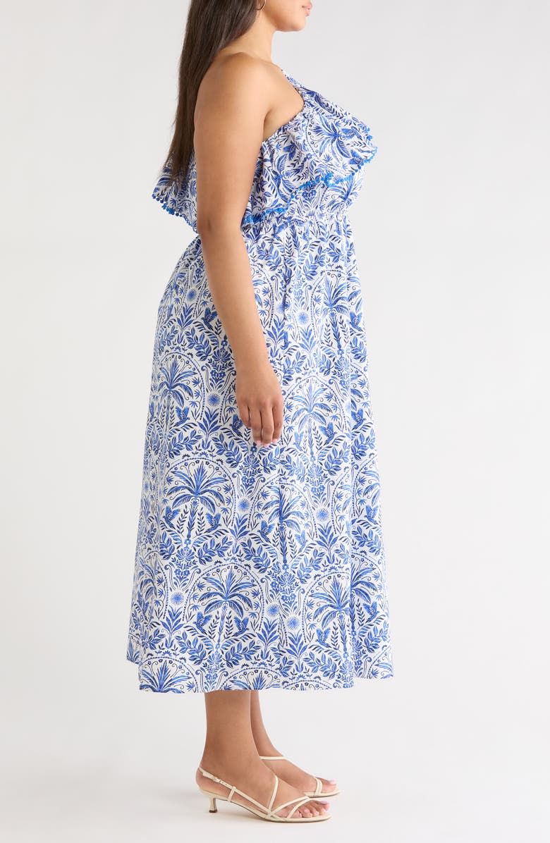 SUGARLIPS Romina Tropical Suraya One-Shoulder Cotton Midi Dress, Alternate, color, Blue-White-Multi